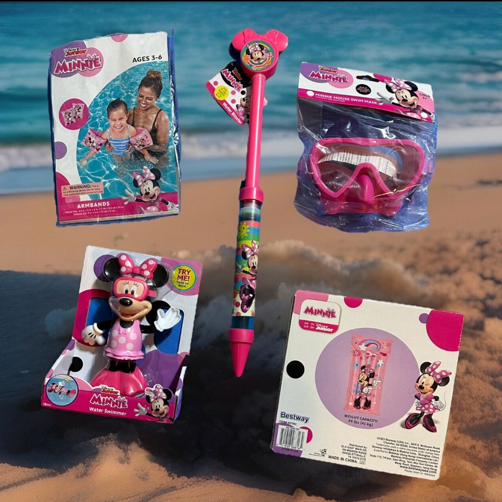 Disney Junior Minnie Mouse Pool Toys-Swim Raft, Mask, Armbands, Blaster &Swimmer
